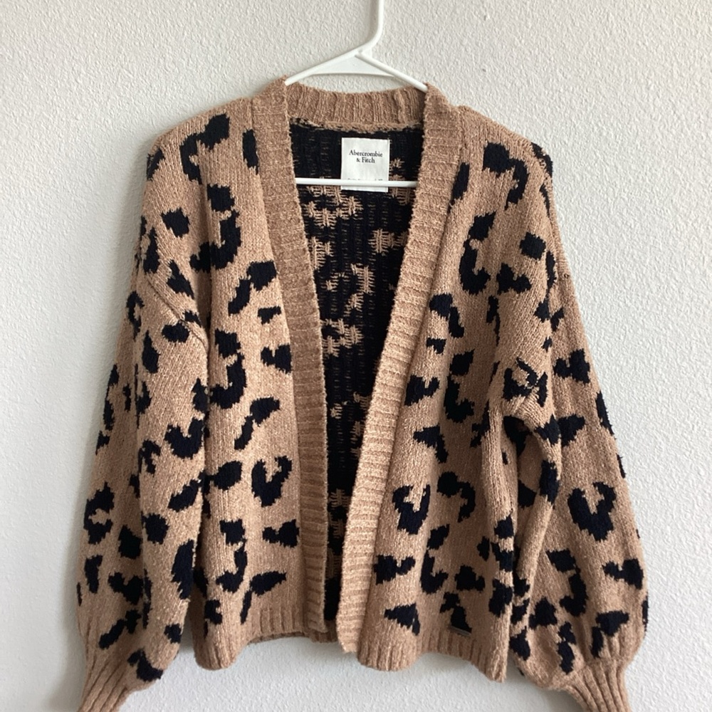 Abercrombie & Fitch Brown Leopard Print Oversized Open Cardigan Sweater Size XS